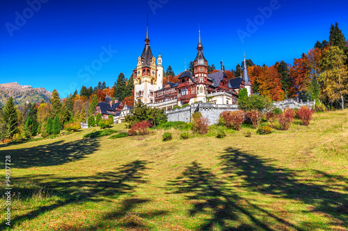Stunning ornamental garden and royal castle,Peles,Sinaia,Transylvania,Romania,Europe
