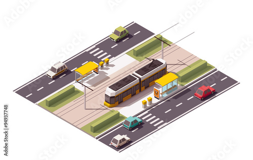Vector isometric tram station