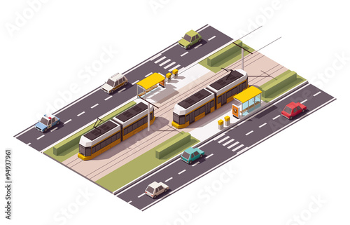 Vector isometric tram station