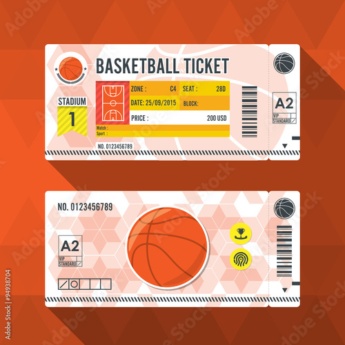 Basketball ticket card modern element design.