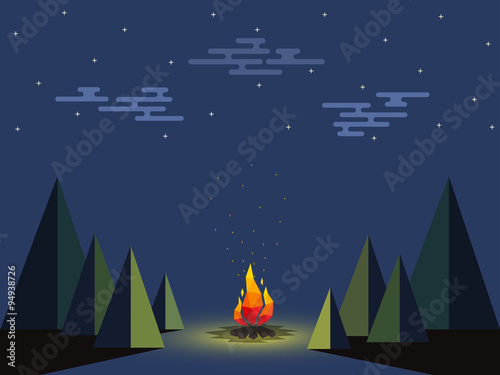 Fire in the mountain at nig...