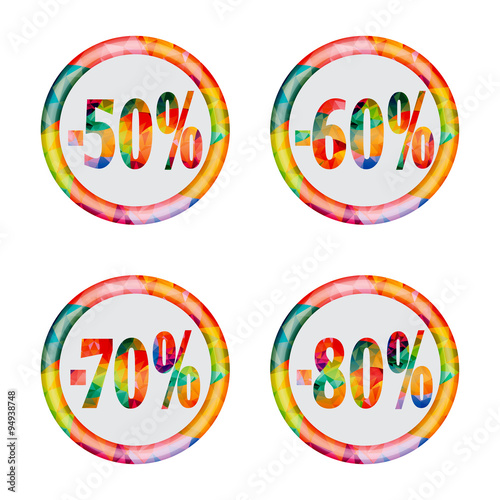 A set of colorful badges with discount.Vector illustration.