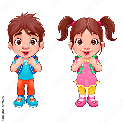 Funny young boy and girl students