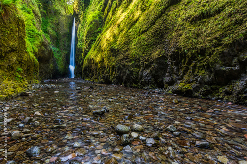 Beautiful waterfall and canyon in Oneonta Gorge trail, Oregon.