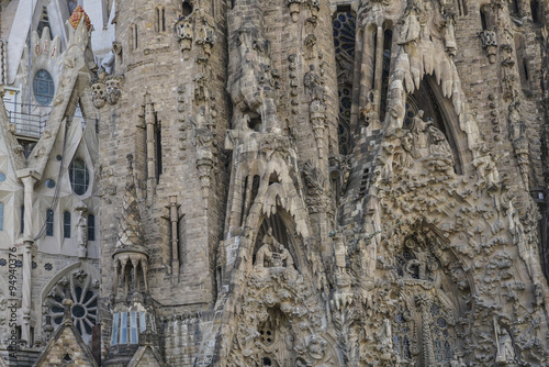 BARCELONA, SPAIN - OCTOBER 08, 2015: Details of Sagrada Familia is a Roman Catholic Cathedral in Barcelona, designed by Catalan architect Antoni Gaudi.