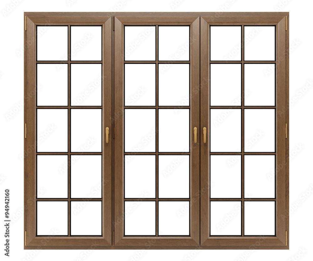 brown wooden window isolated on white background