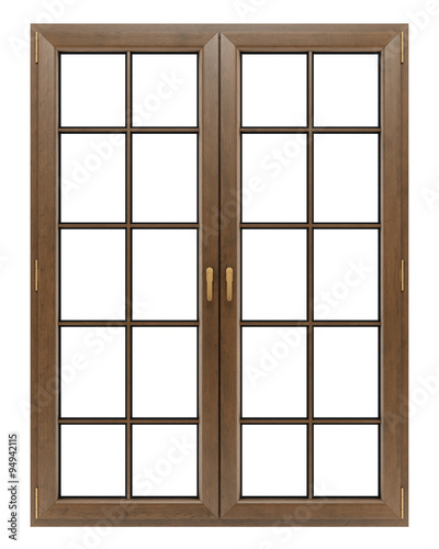 brown wooden window isolated on white background