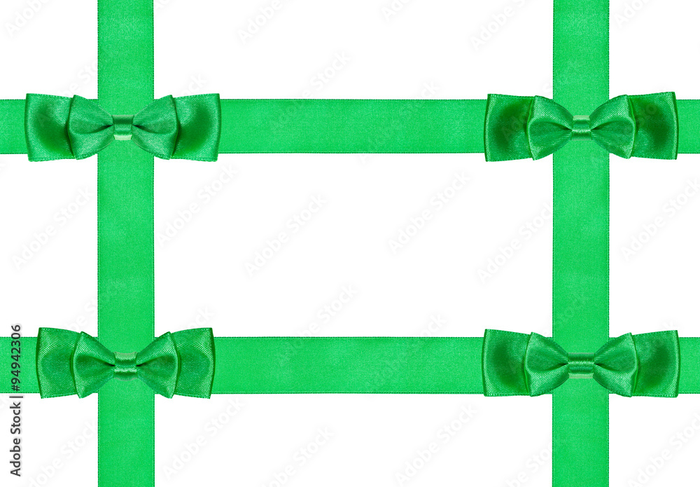 four double green bow knots on four satin ribbons four double green bow knots on four satin ribbons