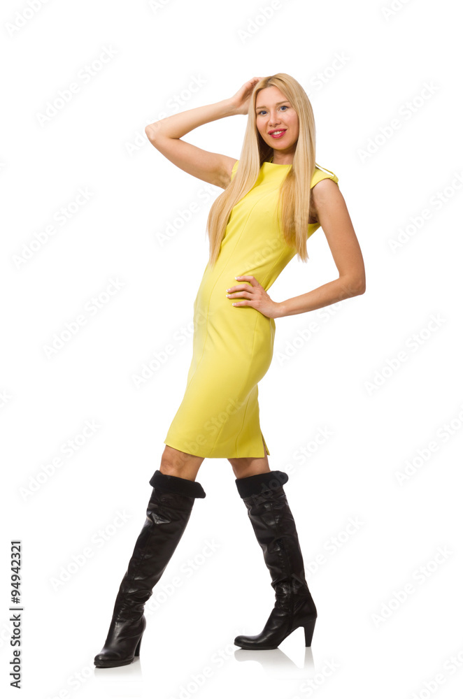 Pretty fair girl in yellow dress isolated on white Pretty fair girl in yellow dress isolated on white