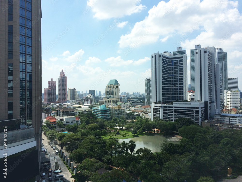 Top view building landscape city, blue sky Top view building landscape city, blue sky