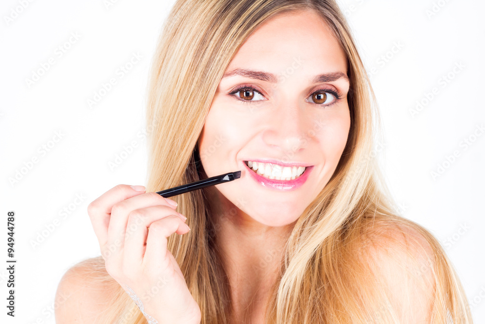 beautiful woman with smile with teeth and lips brush beautiful woman with smile with teeth and lips brush