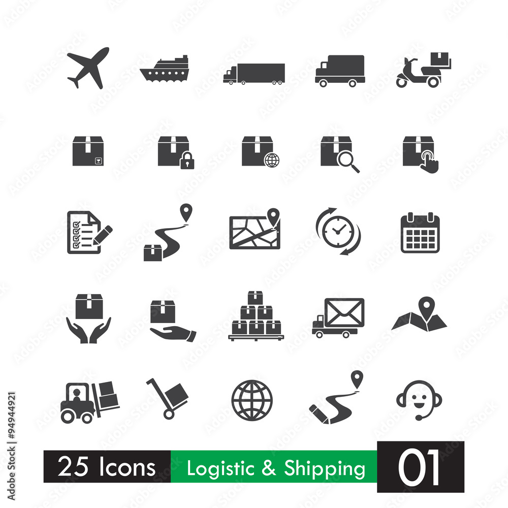 Set of 25 logistic shipping transport icons