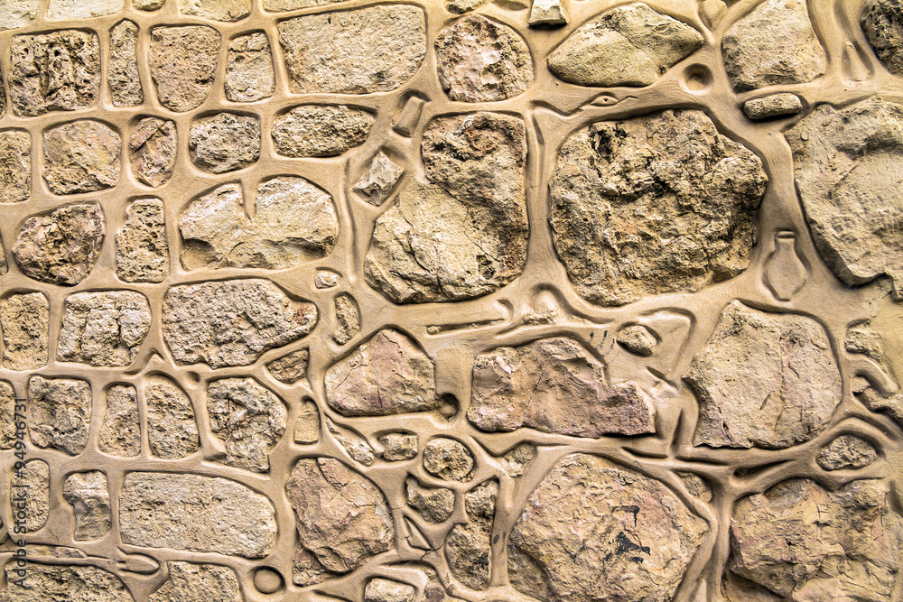 Decorated stone wall in the Armenian quarter of the old city. Jerusalem. Israel