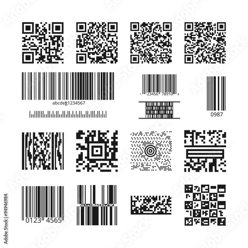 Barcodes and QR codes vector set