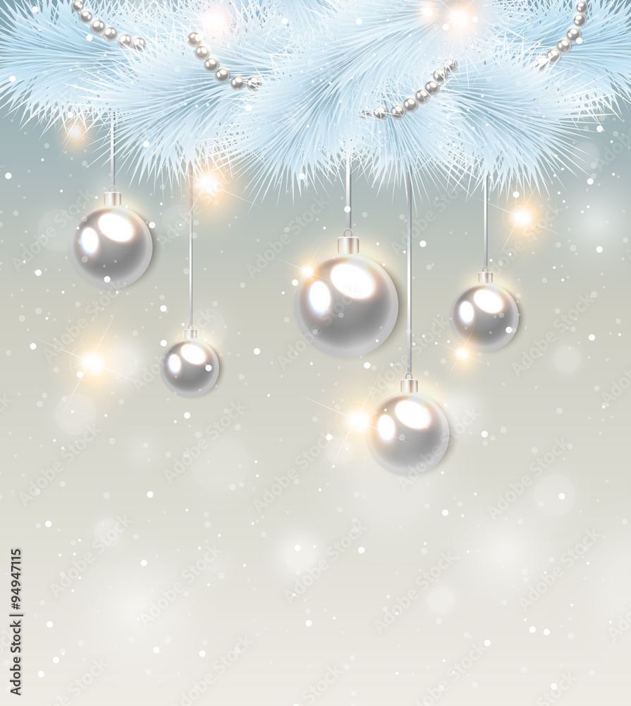 White pine branch and decorations