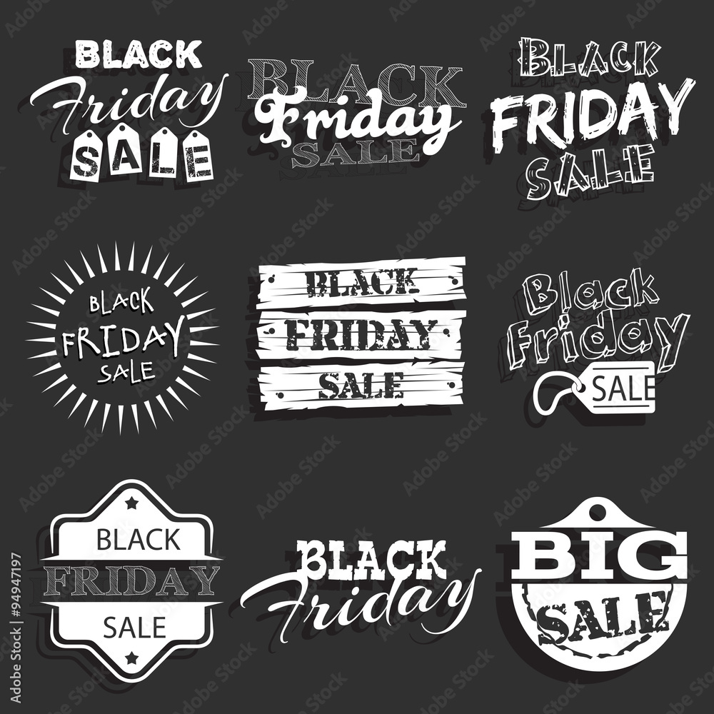 Black friday label, badge with calligraphic design vector set