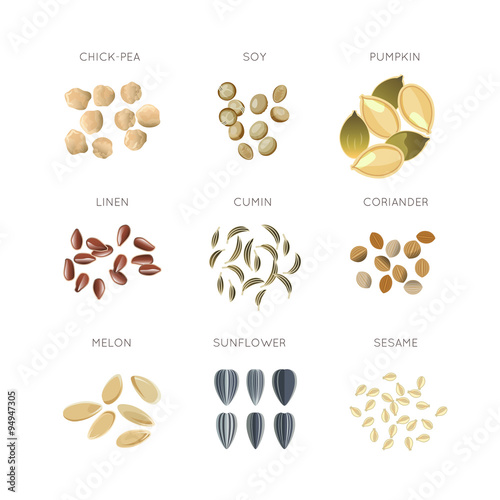 Cereal grains flat vector icons set