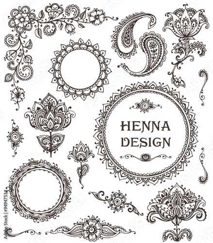 henna floral elements based on traditional Asian ornaments.
