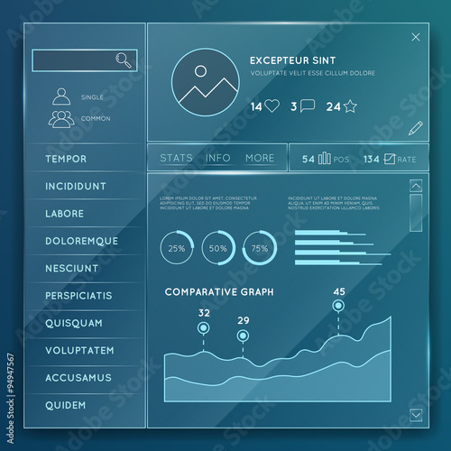 Glass website elements templates vector set