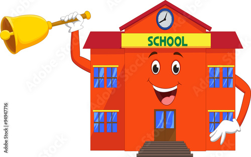 cartoon school with bell in hand