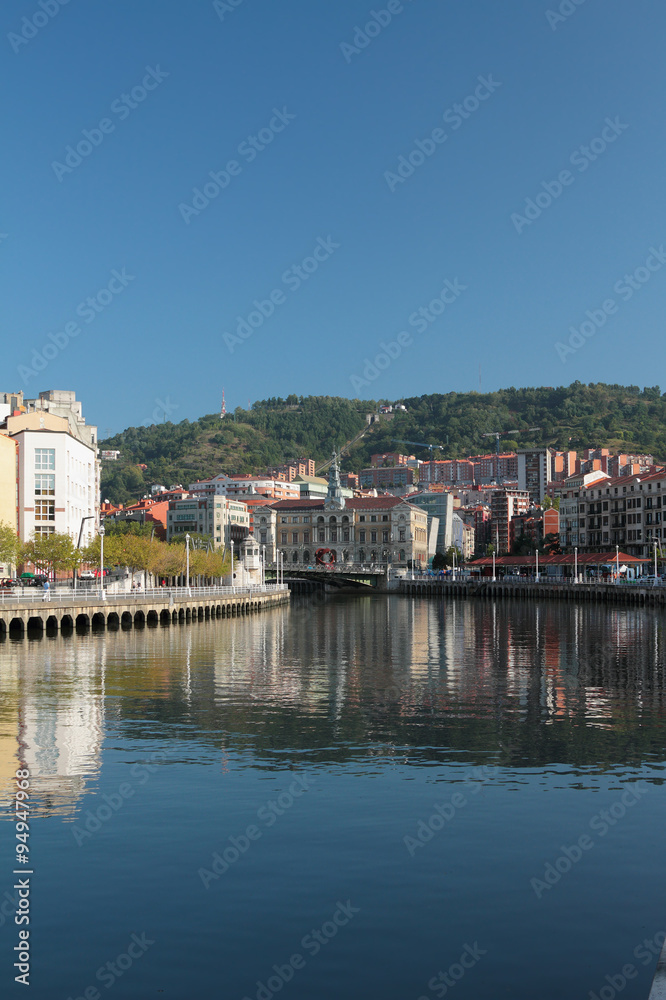 Spain, Bilbao, Nervion's river, city hall building