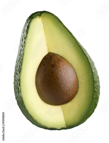 Avocado angle cut seed isolated on white background