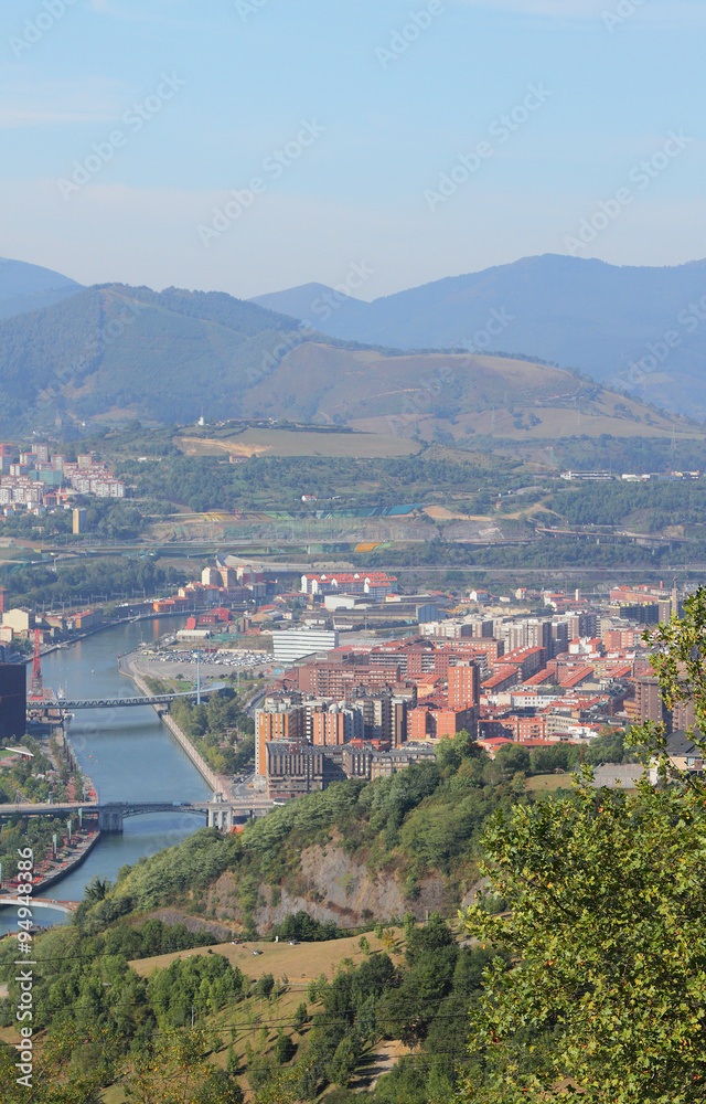 River and city from above. Bilbao, Spain