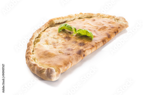 Pizza calzone on white background 