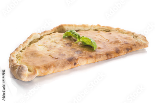 Pizza calzone on white background 