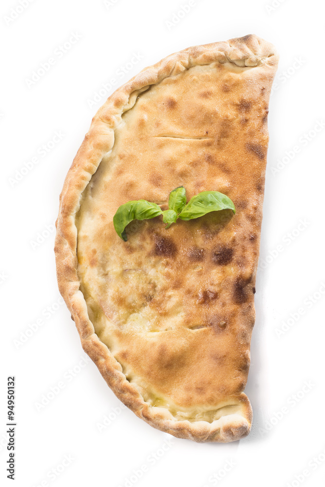 Pizza calzone on white background