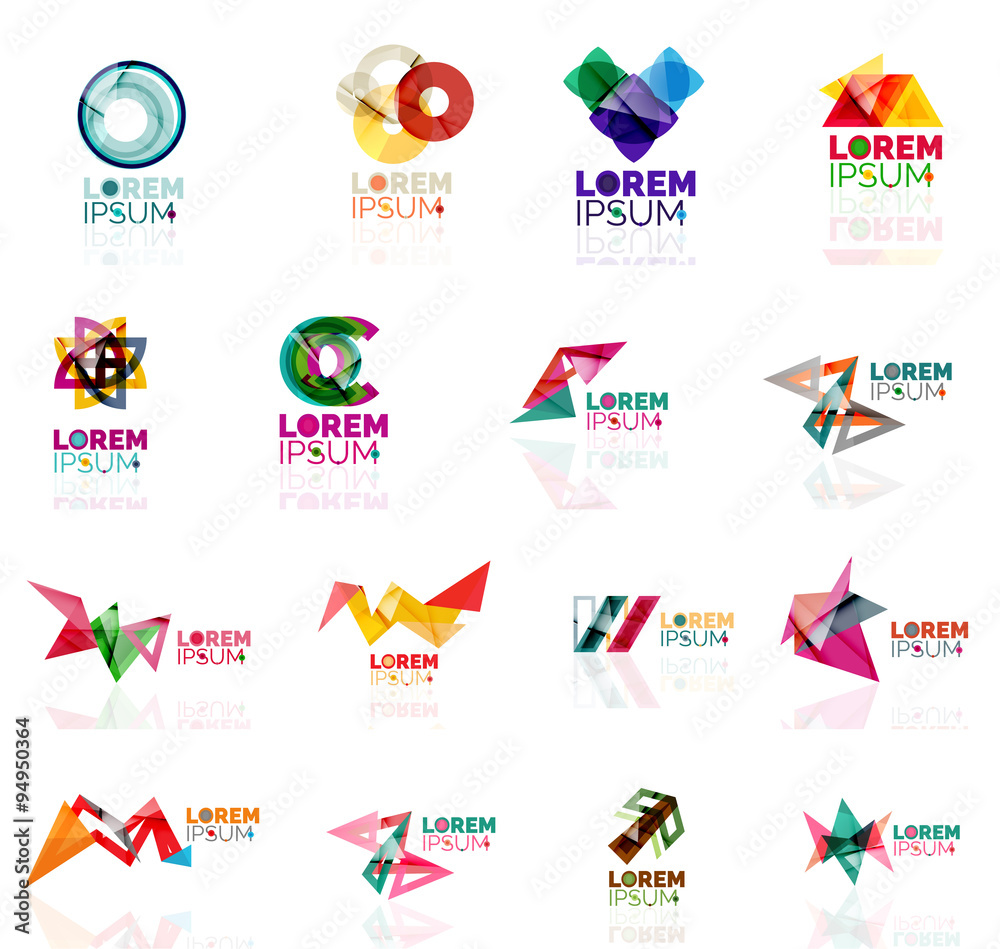 Geometric shapes company logo set, paper origami style