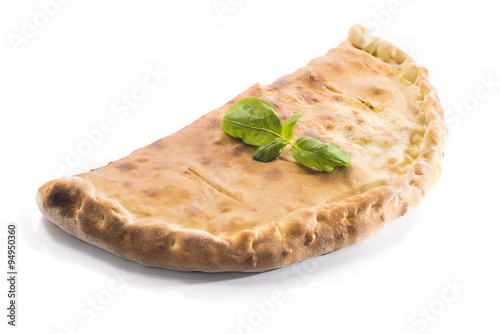 Pizza calzone on white background 