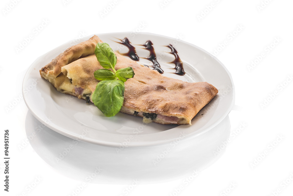 Pizza calzone on white background