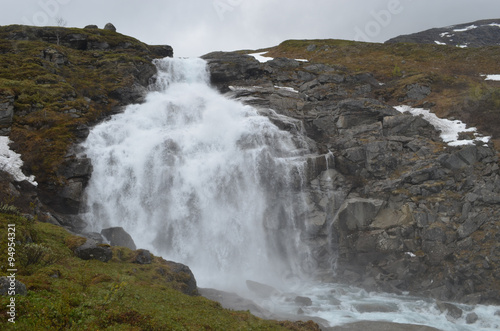 Large waterfall in Laktajakka valley  subarctic Lapland  Sweden