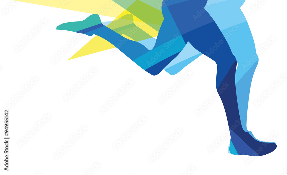 Silhouette of a man running legs transparent overlay colors - obrazy, fototapety, plakaty 