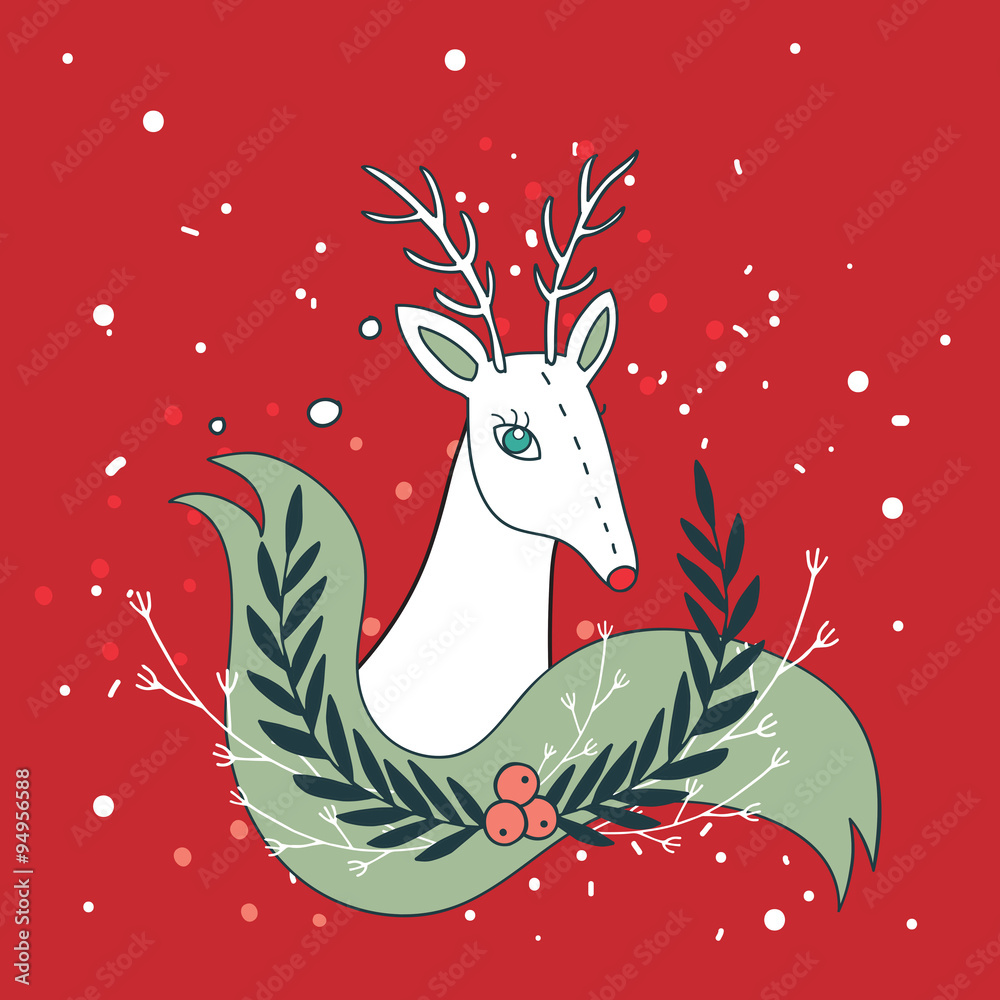 Christmas deer New Year Holiday greeting card design template