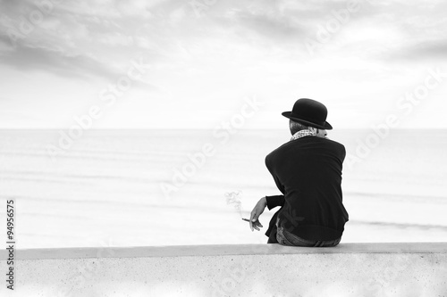 Black and white street photography of man