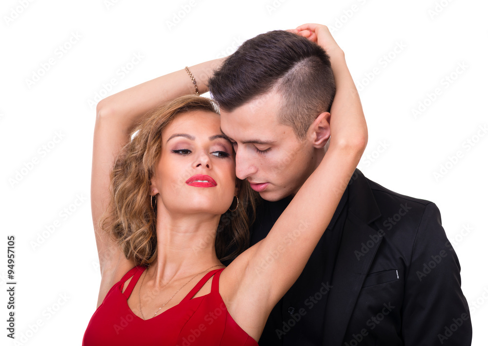 Young elegant loving couple portrait, isolated on white Young elegant loving couple portrait, isolated on white