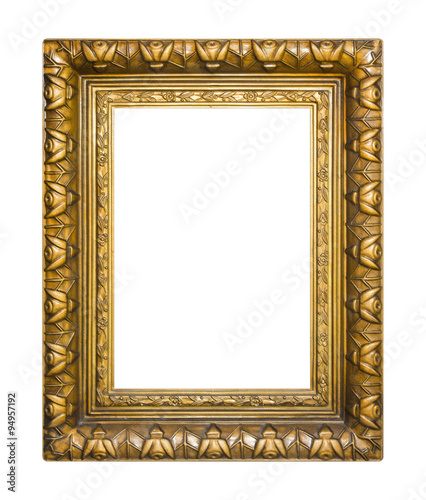 Old golden frame isolated on the white background.