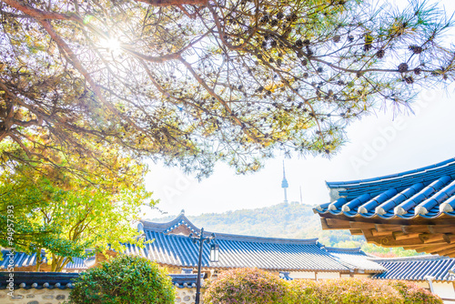 Photography Seoul tower in seoul city , korea