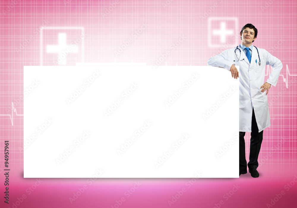 Doctor with banner Doctor with banner