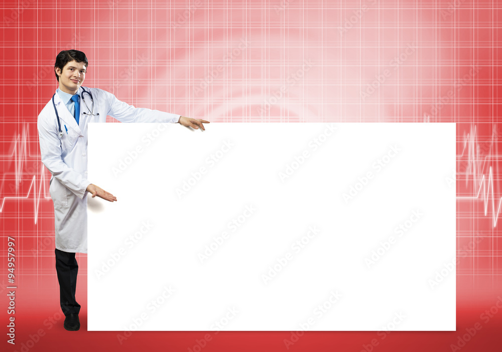Doctor with banner Doctor with banner