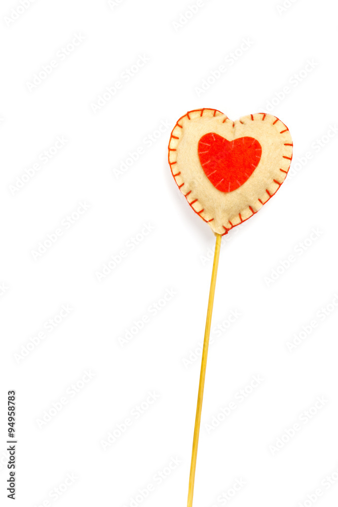 Heart on a stick, Valentine's Day background on white. Selective focus.