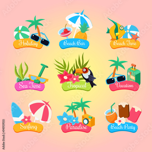 Summer Party Labels And Elements Set Isolated 