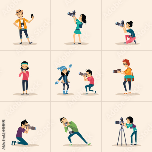 Vector creative character design  posing while photographer taking photos