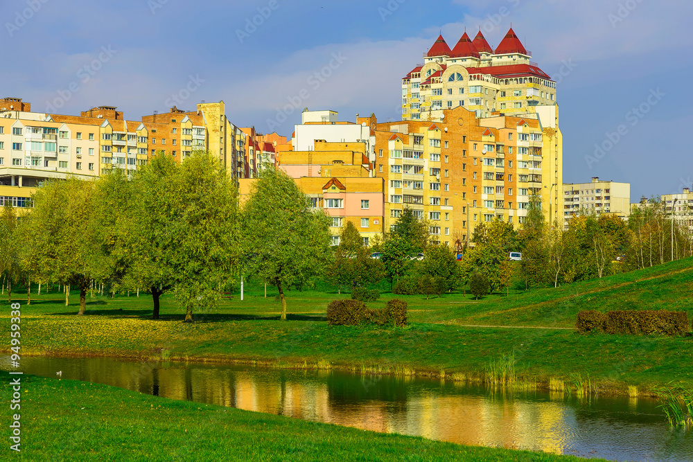 Cityscape of Colorful Buildings and Park