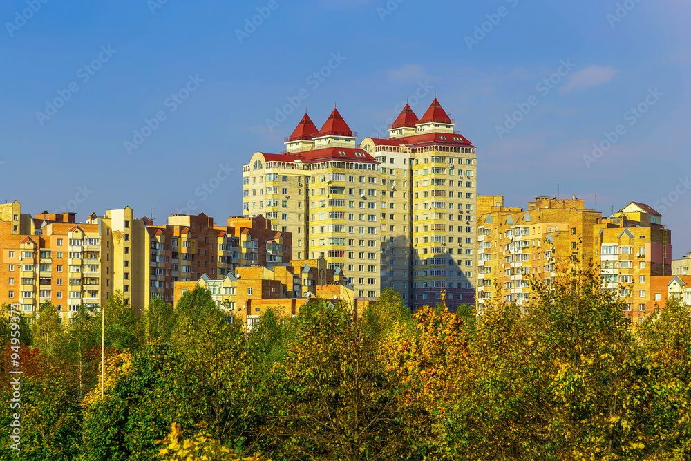 Colorful City Buildings in Trees