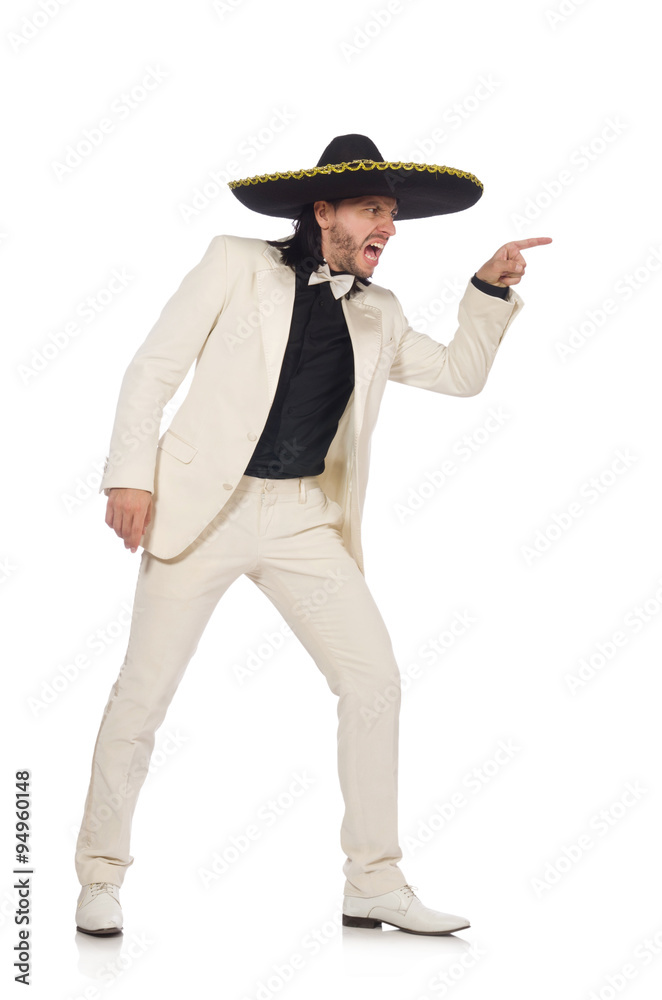 Funny mexican in suit and sombrero isolated on white Funny mexican in suit and sombrero isolated on white