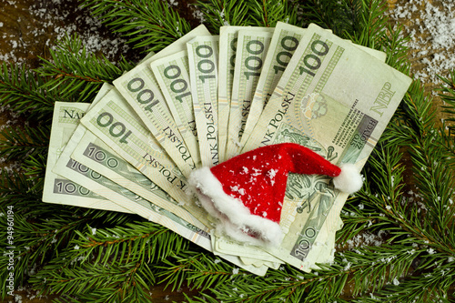 Santa Claus hat on 100 zloty money