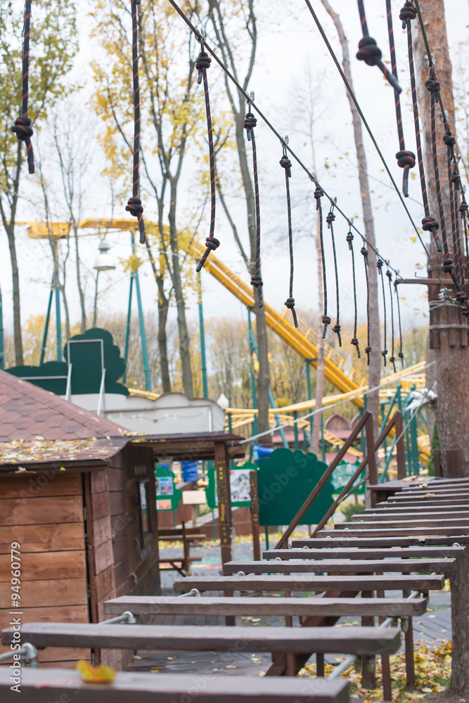 Adventure climbing high wire park, rope extreme park